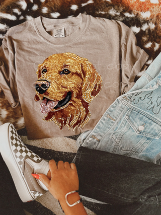 Faux rhinestone golden retriever tee