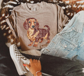 Faux rhinestone long haired dachshund tee