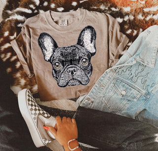 Faux rhinestone frenchie face tee