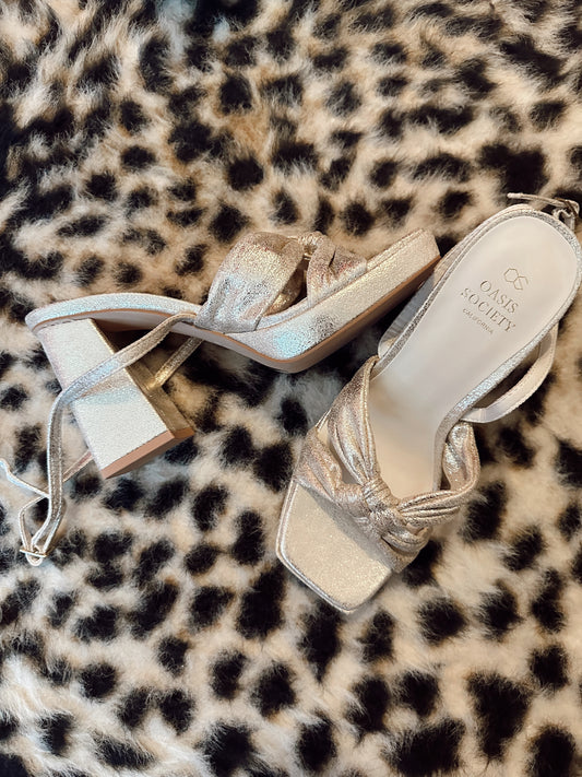 Light Gold knotted bow platform heels