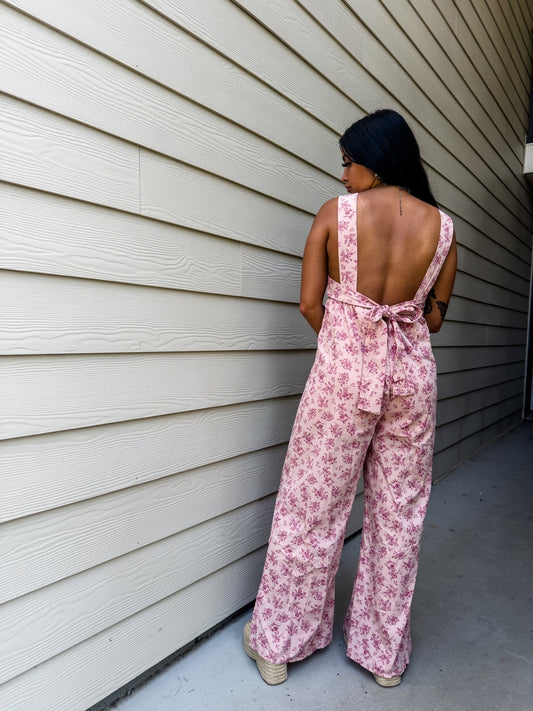 Pink floral Bow tie Jumpsuit