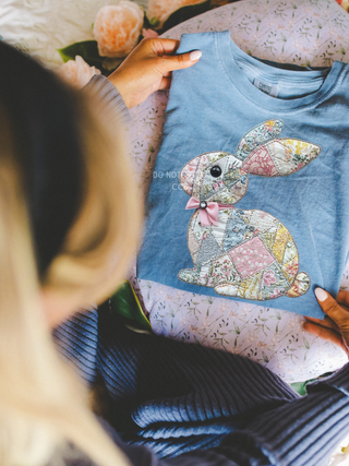 Faux Quilted Bunny blue jean Tee