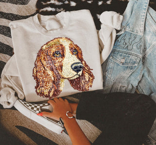 Faux rhinestone basset hound sand crew