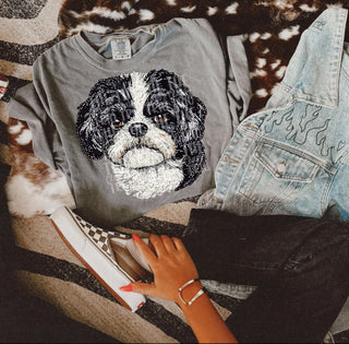 Faux rhinestone shihtzu tee