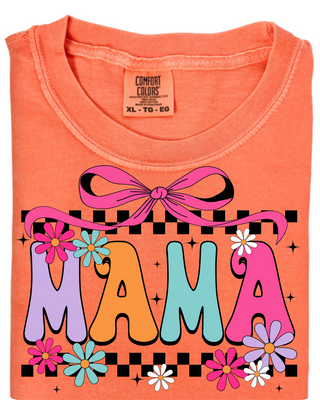 Retro spring floral checkered mama comfort colors melon tee