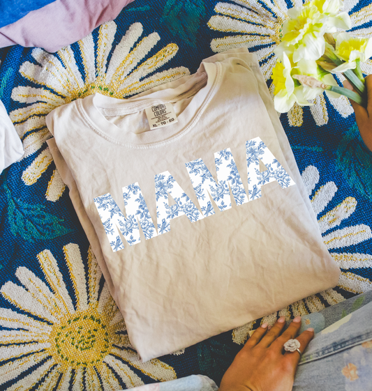 Blue floral Mama tee (exclusive design)