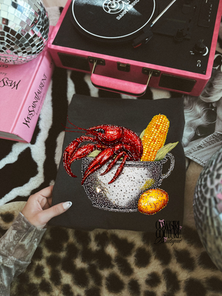 Faux rhinestone crawfish boil tee