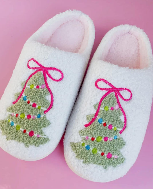 Bow Detailed Christmas Tree Slippers