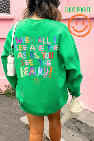 Ashes  X Beauty (with pocket design) Irish Green Gildan Crew