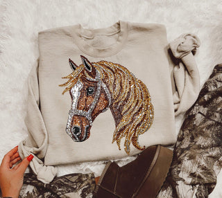 Faux rhinestone horse sand crew