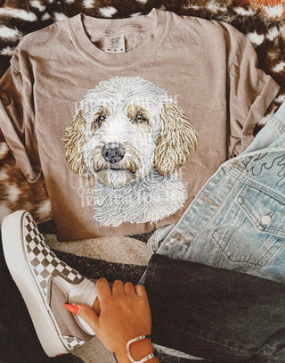 Faux rhinestone white golden doodle tee