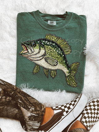 Faux rhinestone bass fish tee