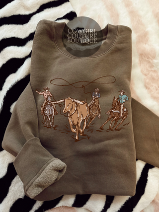 Oversized cowboy lasso mocha crewneck