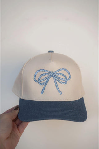 Denim rope detail bow hat