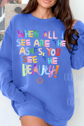 Ashes  X Beauty Flo Blue Comfort Colors Crew