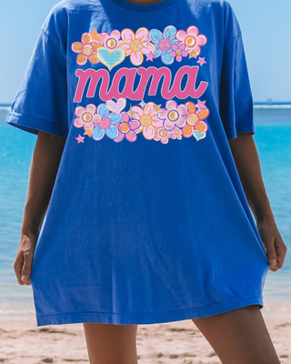 Spring Doodles Mama Comfort Colors flo blue Tee