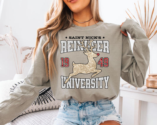 Reindeer university sandstone comfort colors long sleeve tee