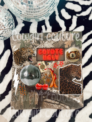 Coyote ugly collage camo graphic tee