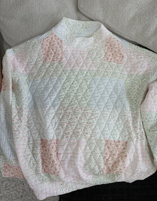 Quilted pastel mock neck sweater