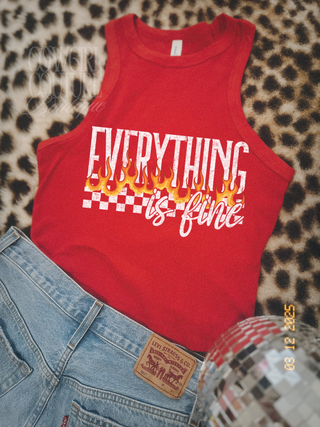 Everything Is fine Red Racerback Tank