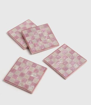 pink checkered coaster sets of 4