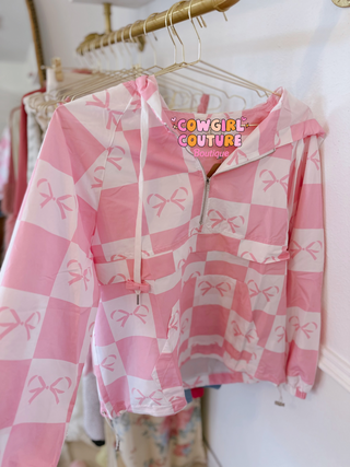 Coquette bow checkered windbreaker