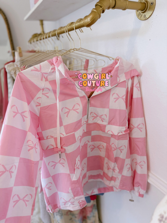 Coquette bow checkered windbreaker