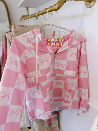 Coquette bow checkered windbreaker