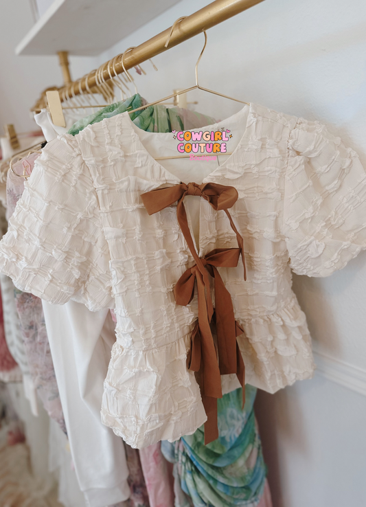 Bubble Baby Doll Bow Detailed Blouse