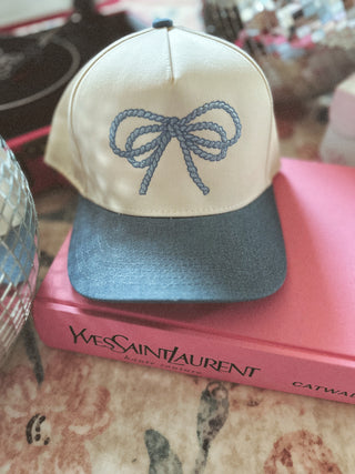 Denim rope detail bow hat