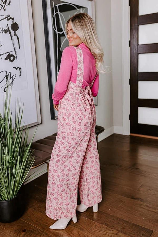 Pink floral Bow tie Jumpsuit