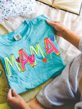 Cheery Mama Retro Sapphire Blue Comfort Colors Tee