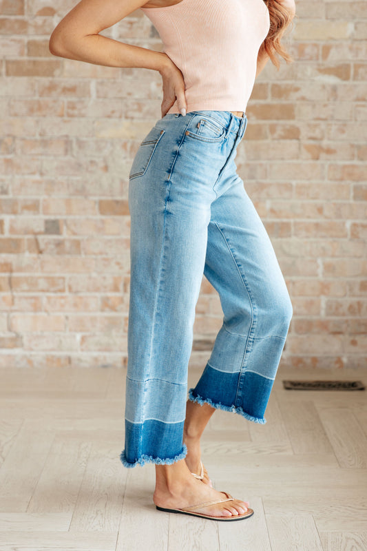 Olivia High Rise Judy blue Wide Leg Crop Jeans in Medium Wash